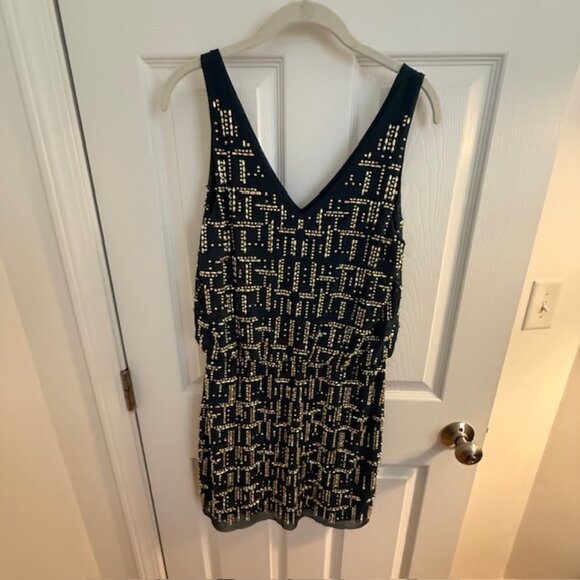 Cache Green and Gold Beaded Mini Dress, Size 8 - Picture 3 of 5